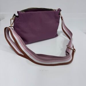 Valentina Genuine Leather handbag/ purse mauve with stripped cross body strap